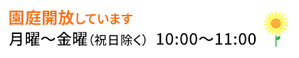 園庭開放しています　月曜〜金曜（祝日除く）10:00〜11:00 お気軽に遊びに来てください